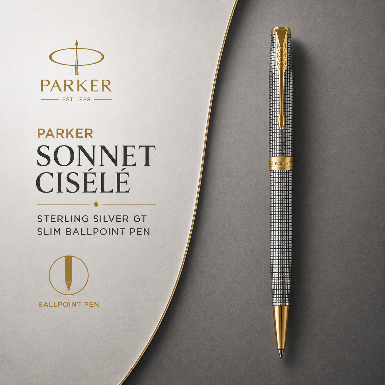 Parker Sonnet Ciselé Sterling Silver GT Slim Ballpoint Pen