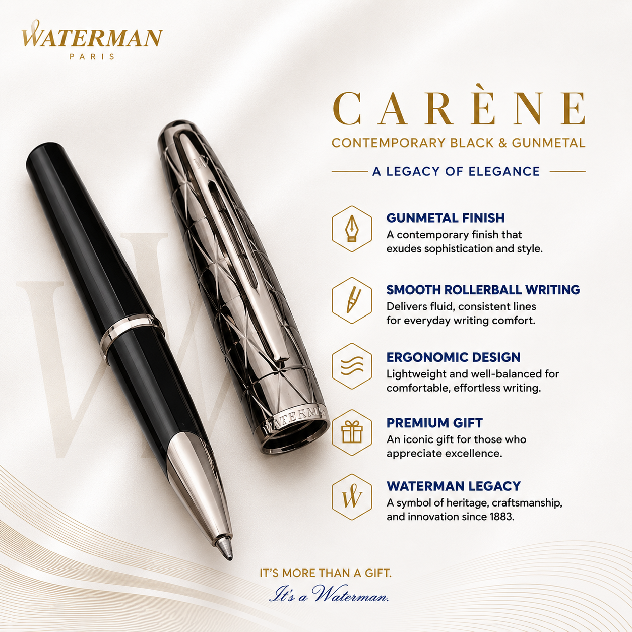 Waterman Carene Rollerball Pen – Contemporary Black & Gunmetal
