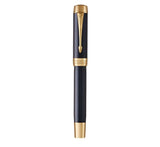 Parker Duofold Prestige Blue Chevron GT Fountain Pen – 18K Solid Gold Two-Tone Medium Nib