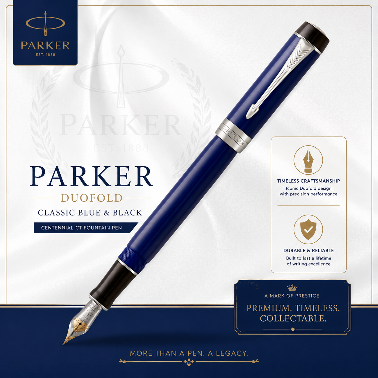 Parker Duofold Centennial CT Fountain Pen – Classic Blue & Black Luxury Pen
