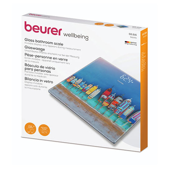 Beurer GS 215 digital bathroom scale, tempered glass weighing scale, additional angle