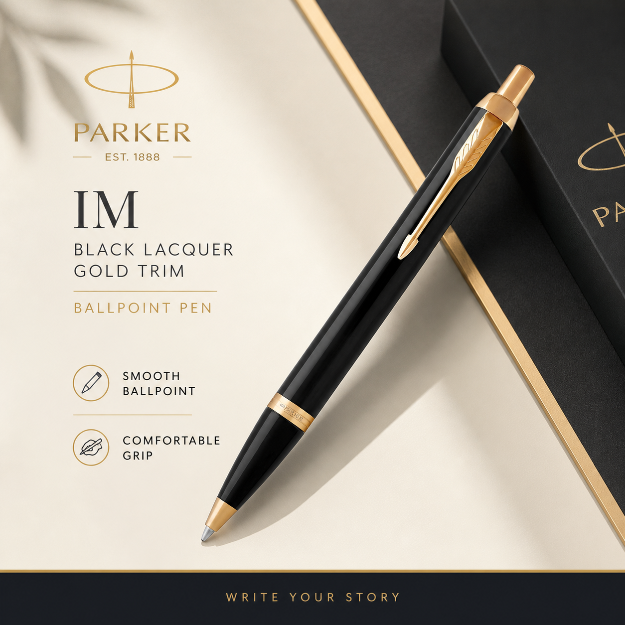 Parker IM Black Lacquer Gold Trim Ballpoint Pen