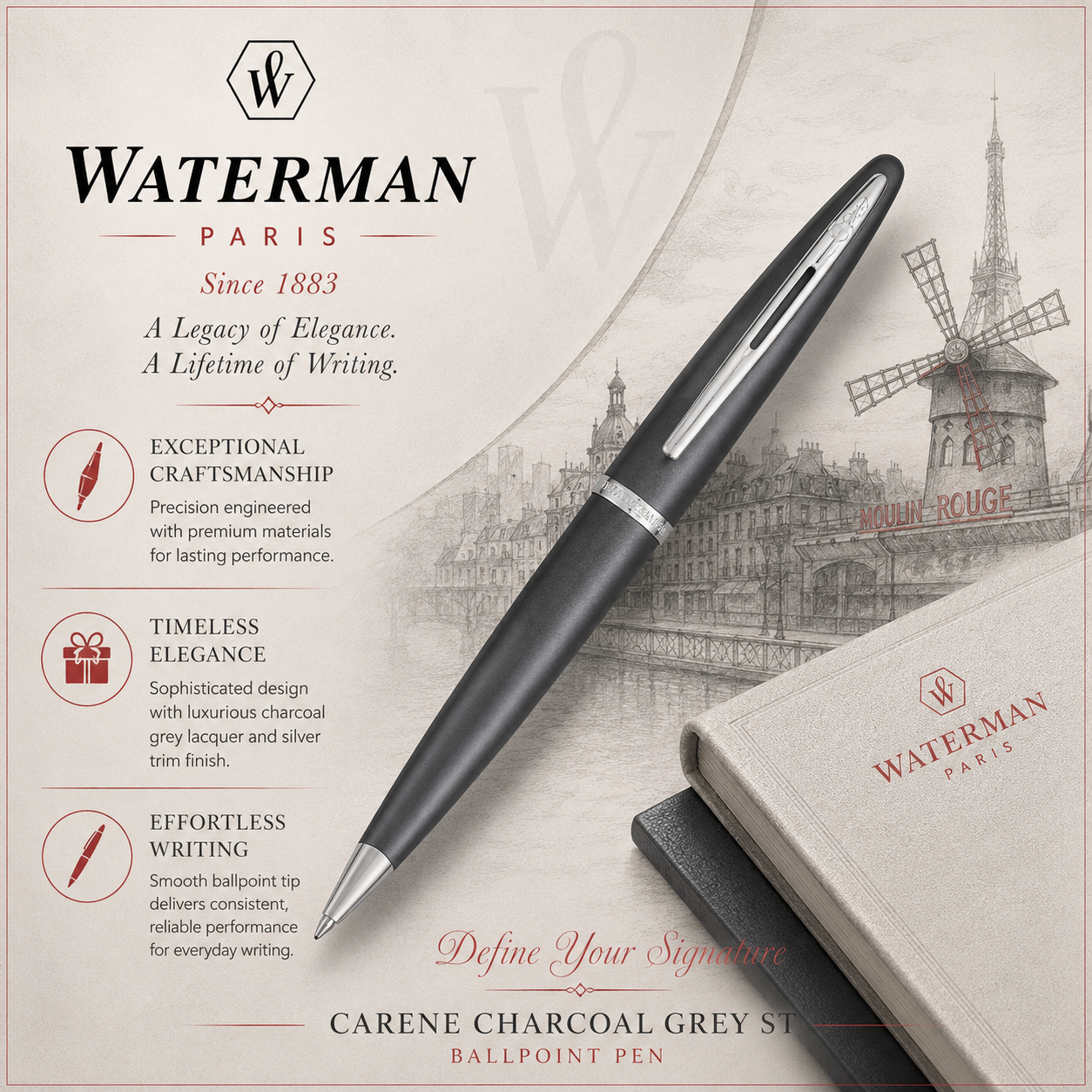 Waterman Carène Charcoal Grey ST Ballpoint Pen