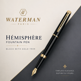 Waterman Hémisphère Fountain Pen – Black with Gold Trim