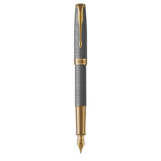 Parker Sonnet Ciselé Sterling Silver Gold Trim Fountain Pen 18 K Gold Nib