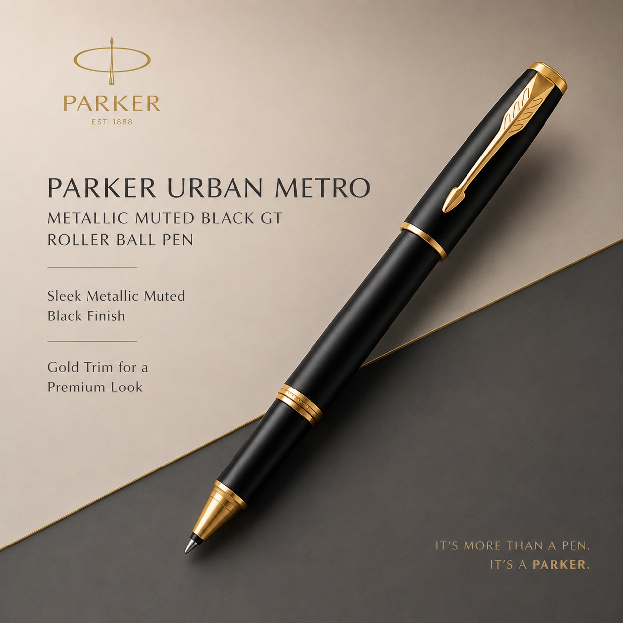 Parker Urban Metro Metallic Muted Black GT Roller Ball Pen
