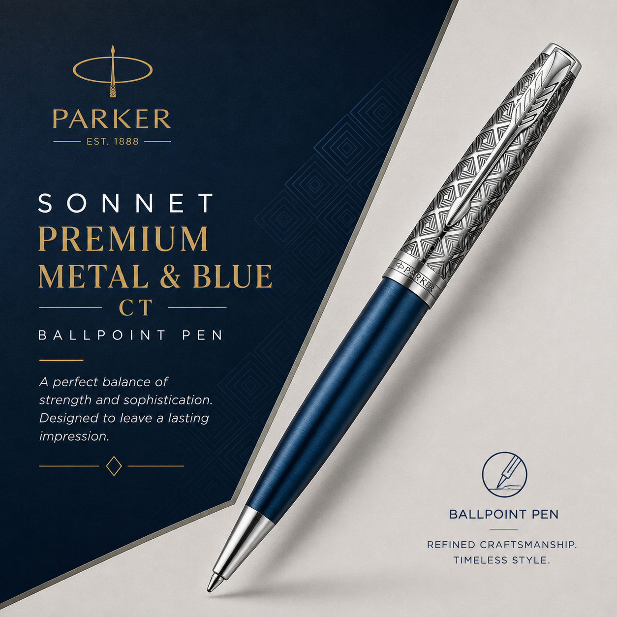 Parker Sonnet Ballpoint Pen – Premium Metal Blue with Chrome Trim | Premium Ballpoint Pen