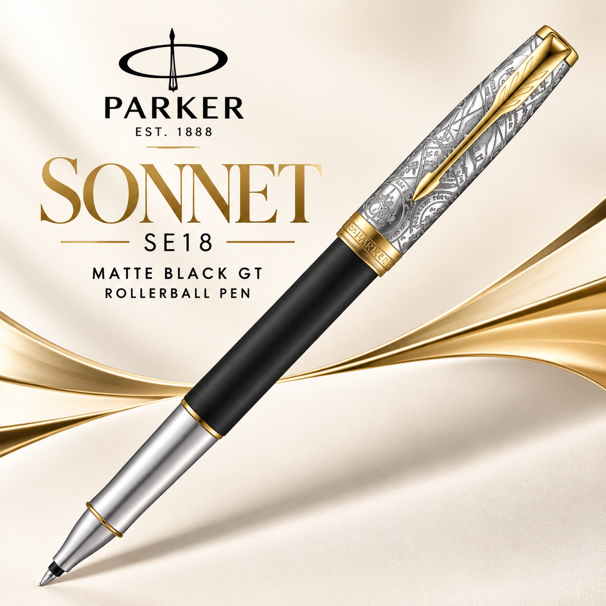 Parker Sonnet SE18 Matte Black GT Rollerball Pen