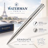 Waterman Graduate Stainless Steel Ballpoint Pen – Brushed Chrome | Medium Point | Blue Ink