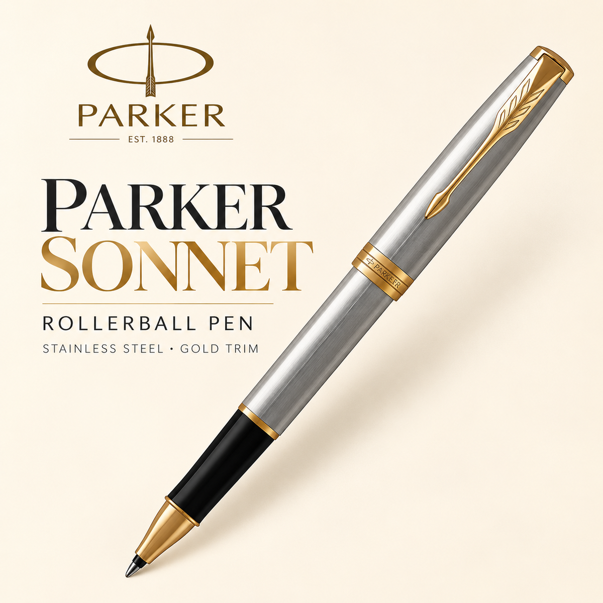 Parker Sonnet Rollerball Pen – Stainless Steel with Gold Trim