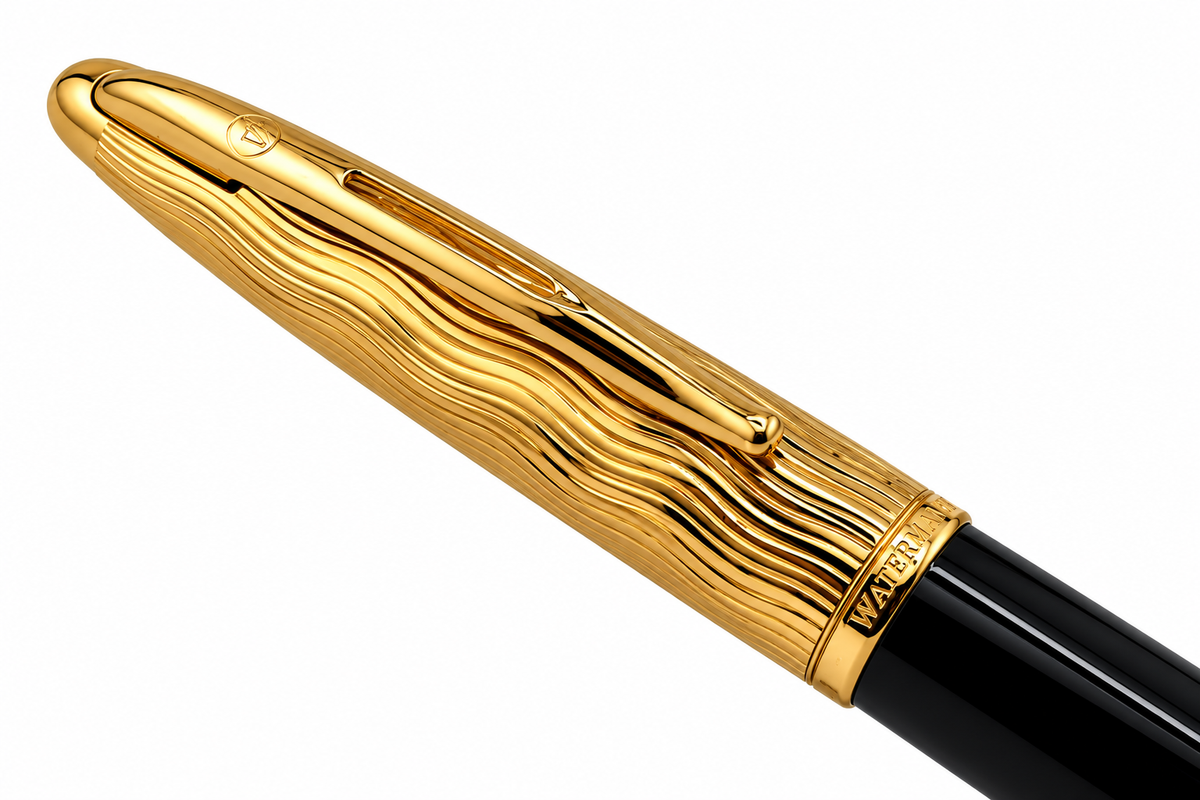 Waterman Carène Essential Fountain Pen – Black with Gold Trim (18K Gold Fine Nib)