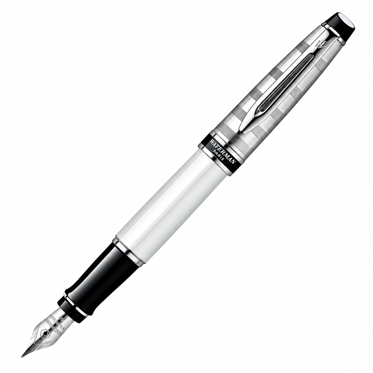 Waterman Expert Deluxe Fountain Pen – White with Chrome Trim (18K Gold Nib)