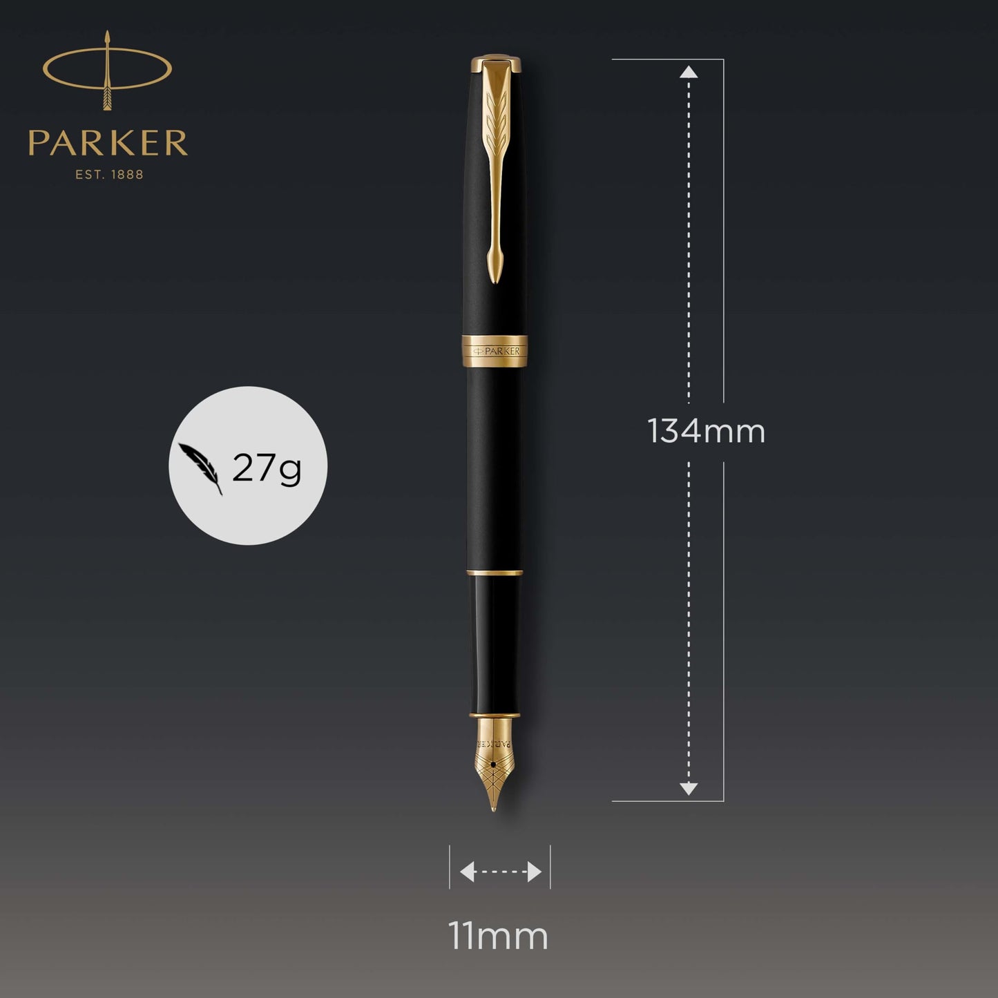 Parker Sonnet Matte Black Lacquer GT Fountain Pen – 18K Solid Gold Nib & Gold-Plated Trim