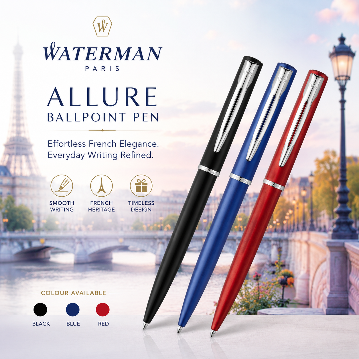 Waterman Allure Ballpoint Pen – Blue Chrome Trim (CT)