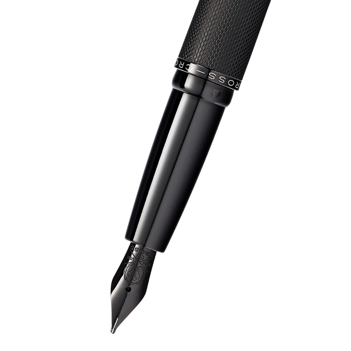 Cross ATX Brushed Black PVD Fountain Pen with Etched Diamond Pattern & Stainless Steel/Black Nib – 886-41