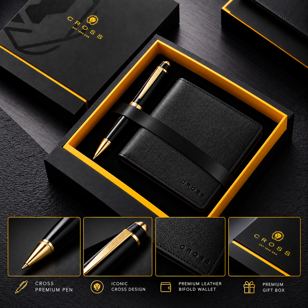 Cross 2-Piece Corporate Gift Set – Bailey Light Pen & Wallet, Gold Tone