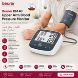 Beurer BM 40 upper arm blood pressure monitor with cuff, white digital BP device