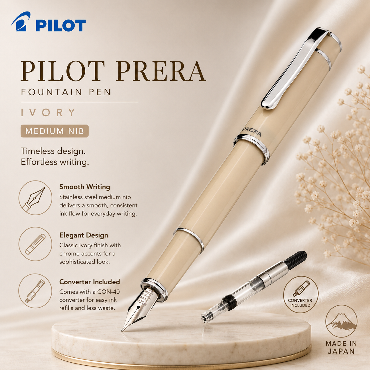 Pilot Prera Fountain Pen – Ivory (Medium Nib)