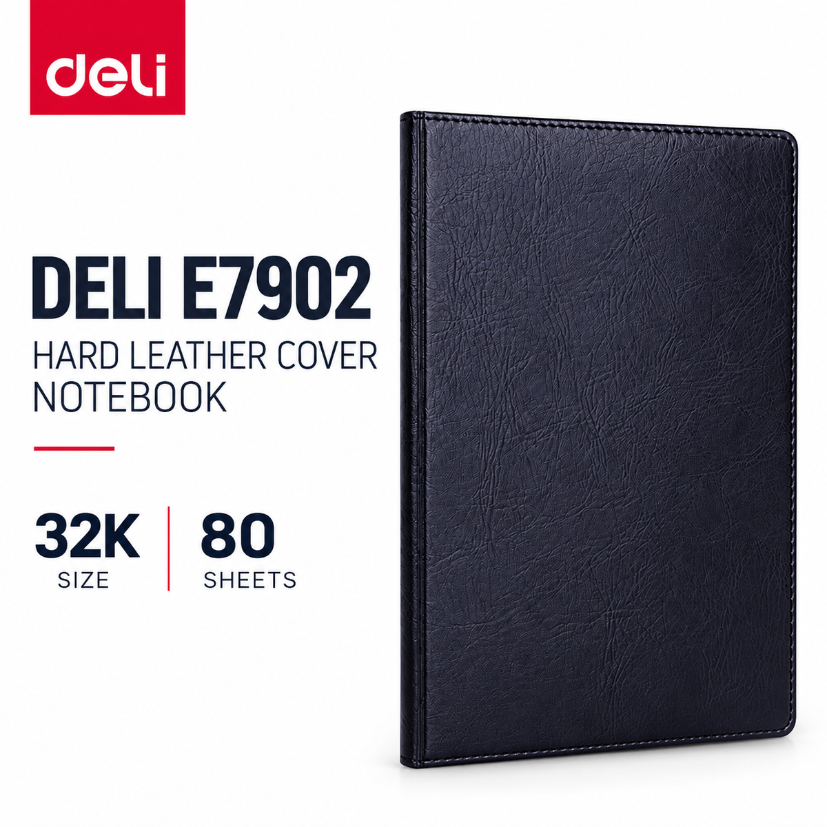 Deli E7902 Hard Leather Cover 32K Notebook – 80 Sheets