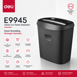 Deli E9945 Cross-Cut Paper Shredder – 6 Sheets | P-4 Security | 12L Bin
