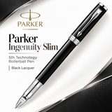 Parker Ingenuity Slim 5th Technology Rollerball Pen | Black Lacquer CT, Fine