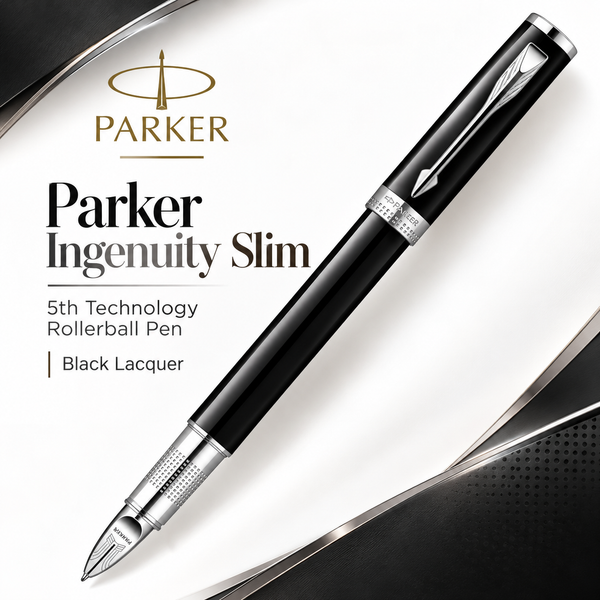 Parker Ingenuity Slim 5th Technology Rollerball Pen | Black Lacquer CT, Fine