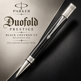 Parker Duofold Prestige Black Chevron CT Ballpoint Pen – Palladium-Plated Trim