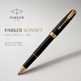 Parker Sonnet Rollerball Pen – Black Lacquer with Gold Trim | Premium Rollerball Pen
