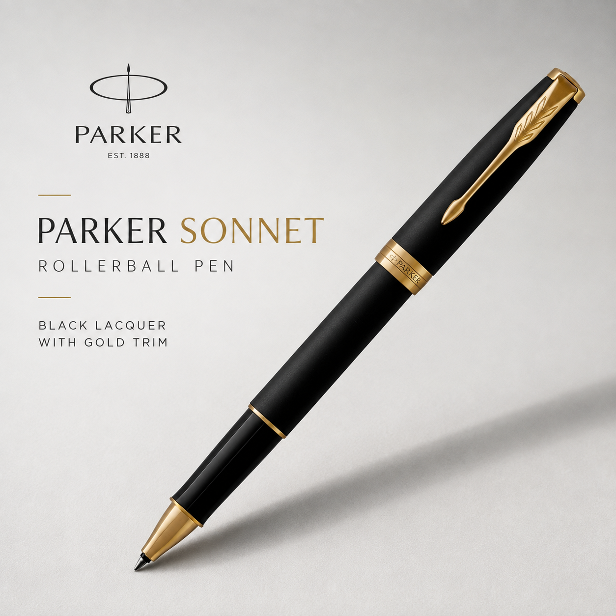 Parker Sonnet Rollerball Pen – Black Lacquer with Gold Trim | Premium Rollerball Pen