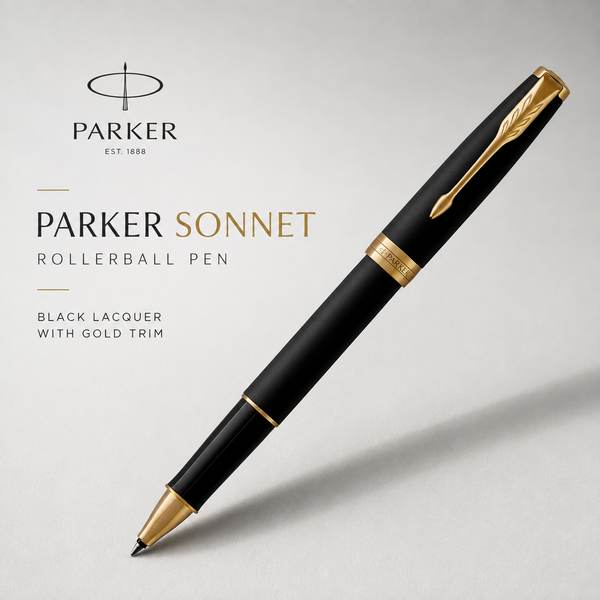 Parker Sonnet Rollerball Pen – Black Lacquer with Gold Trim | Premium Rollerball Pen