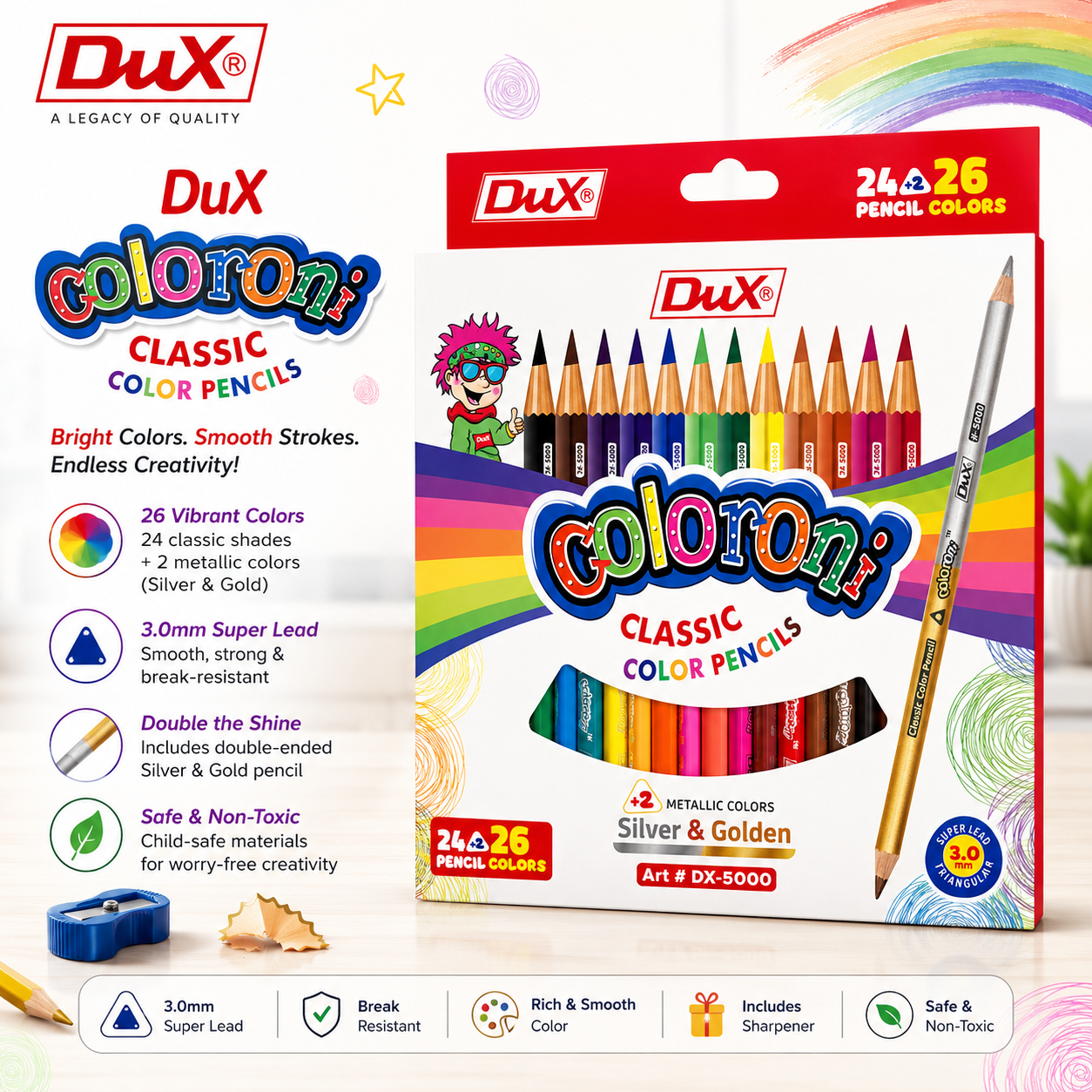 Dux Coloroni Classic Colour Pencils – 26-Color Set | DX-5000