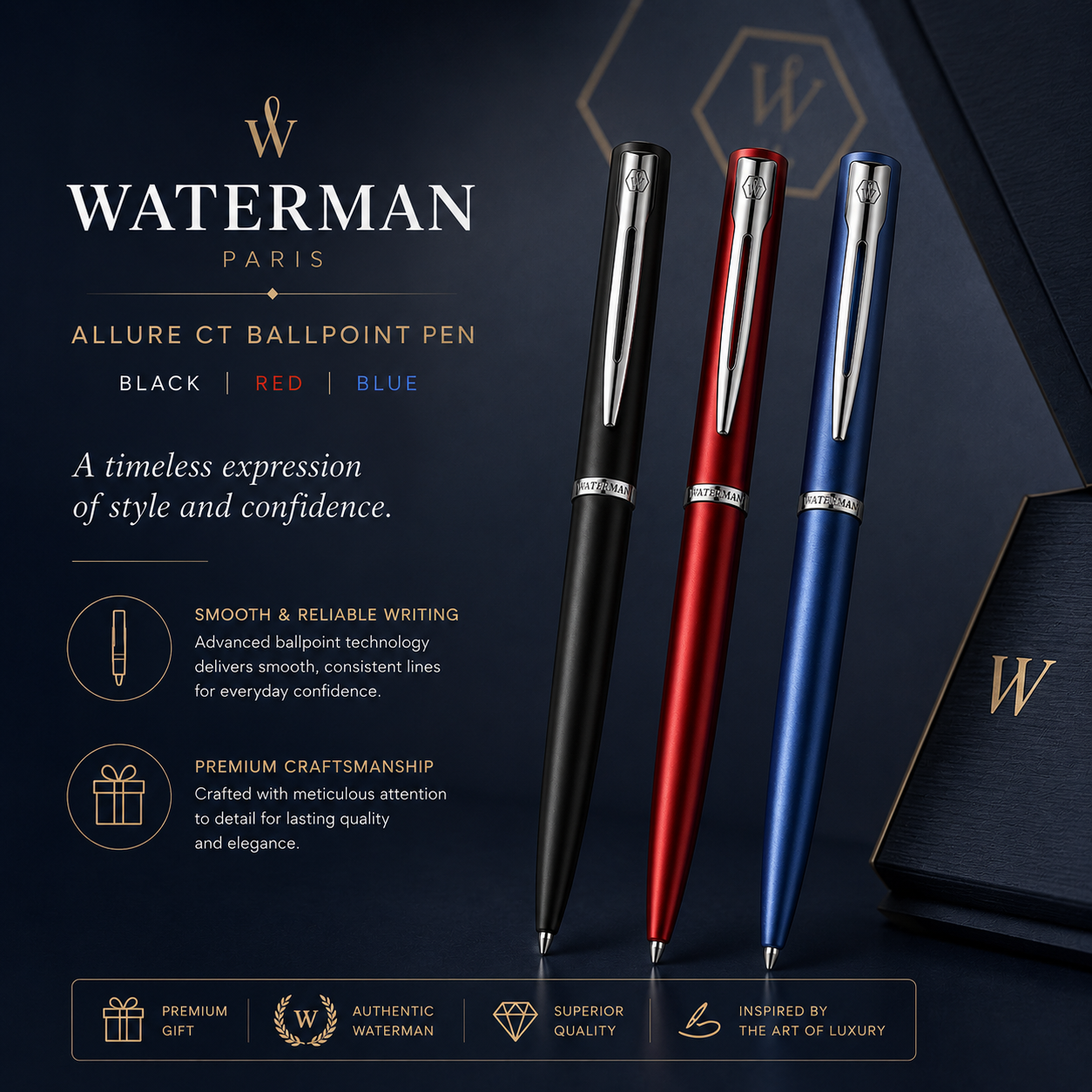 Waterman Allure Ballpoint Pen – Red / Blue / Black