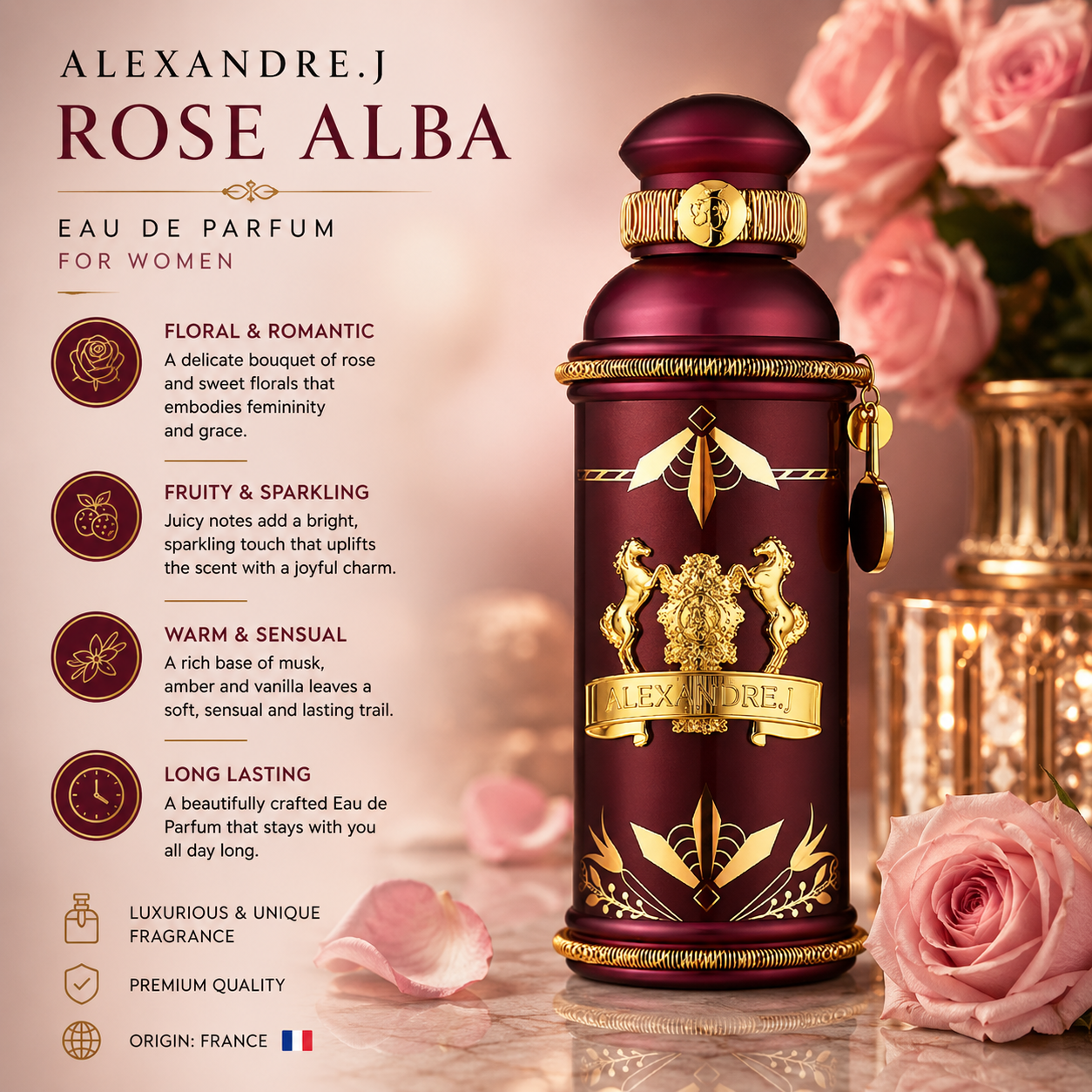 Alexandre.J Rose Alba EDP For Women 100Ml