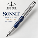 Parker Sonnet Blue Silver CT 18K Atlas Rollerball Pen