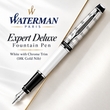 Waterman Expert Deluxe Fountain Pen – White with Chrome Trim (18K Gold Nib)
