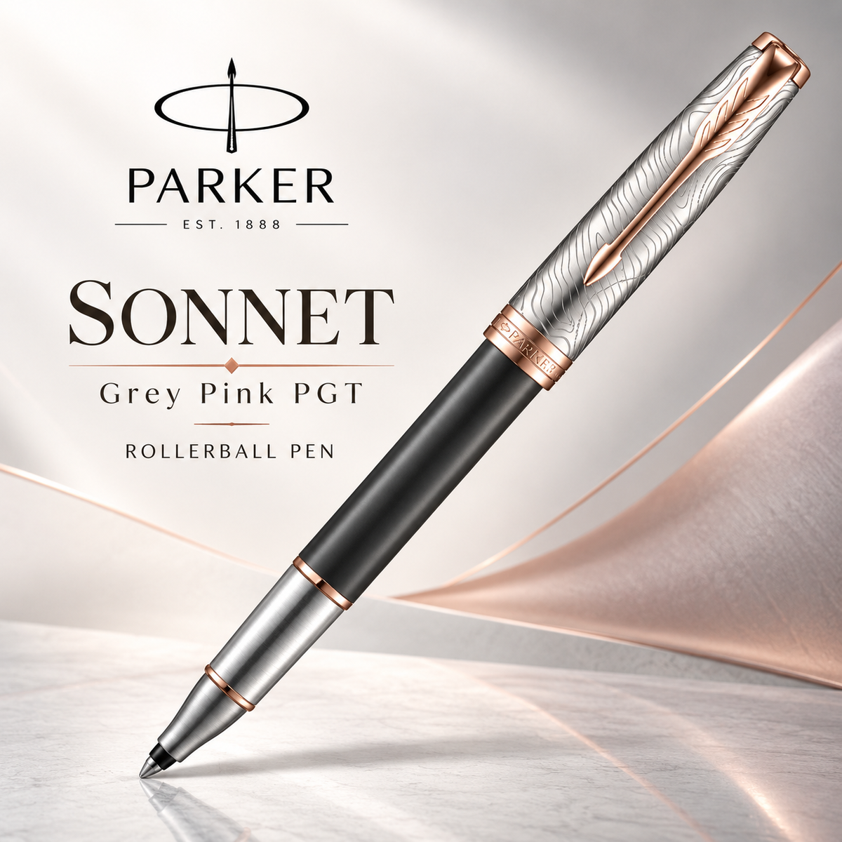 Parker Sonnet Grey Pink PGT 18K Strata Rollerball Pen