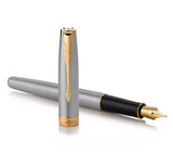 Parker Sonnet Stainless Steel GT Fountain Pen – Medium Nib & 23K Gold-Plated Trim