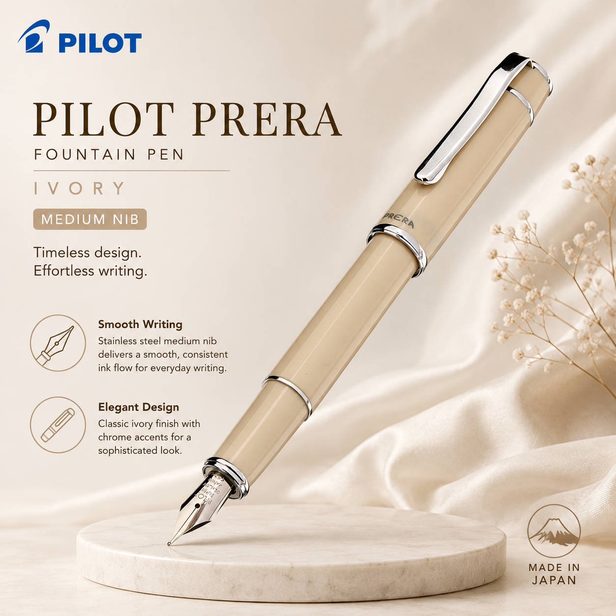 Pilot Prera Fountain Pen – Ivory (Medium Nib)