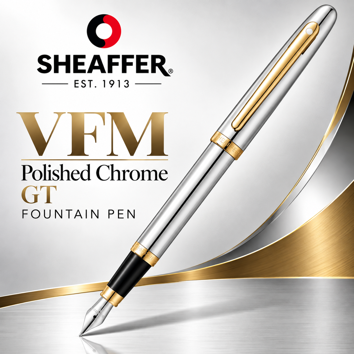 Sheaffer VFM Polished Chrome GT Fountain Pen – Medium Nib