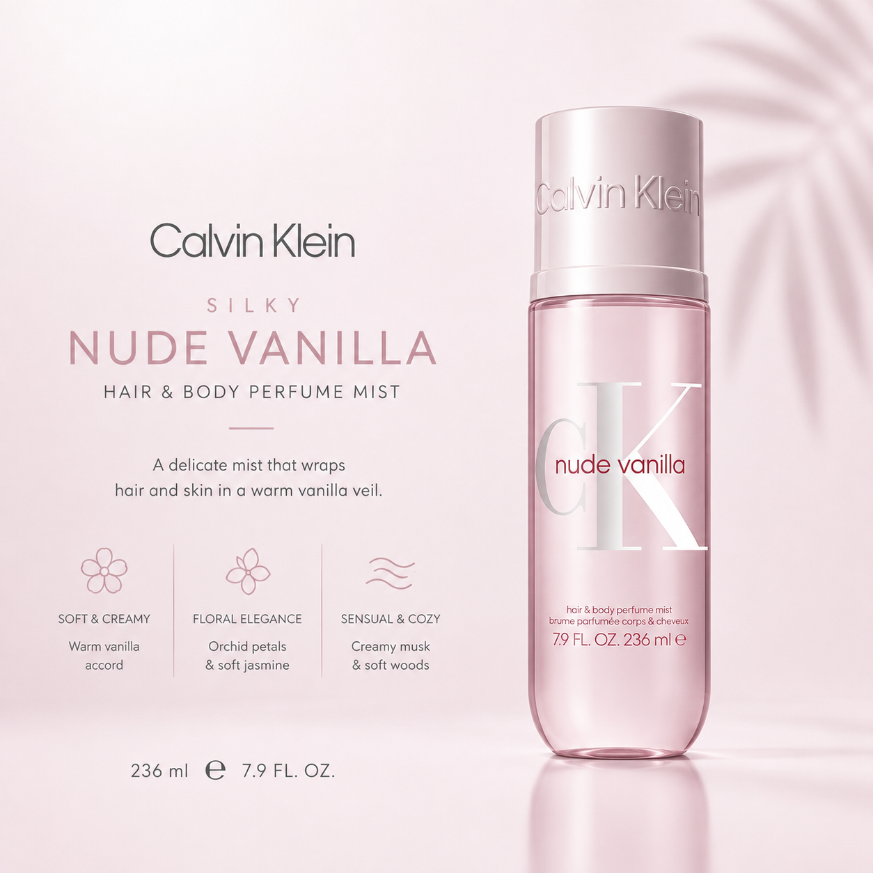 Calvin Klein Silky Nude Vanilla Hair & Body Perfume Mist – Unisex – 236ml