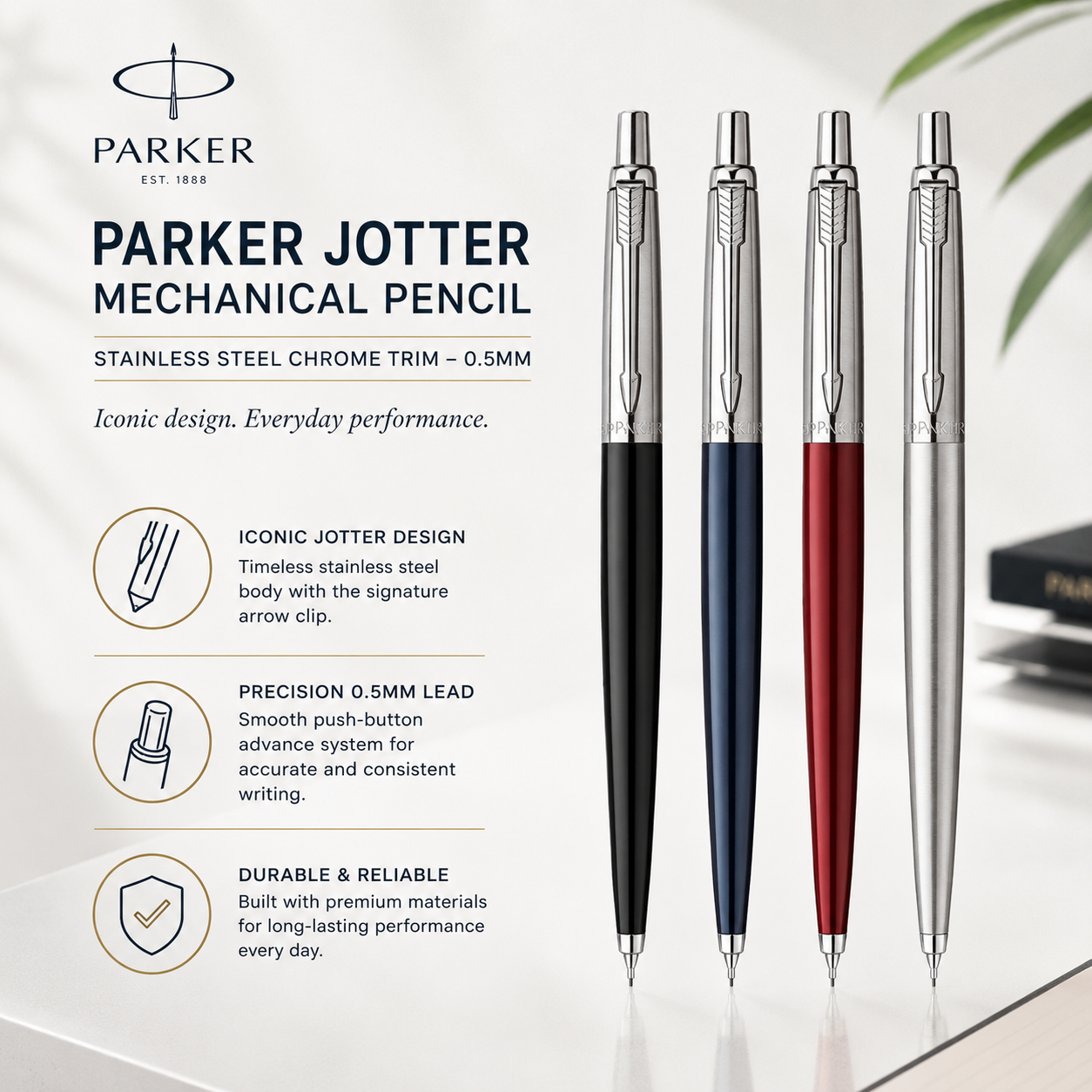 Parker Jotter Mechanical Pencil – Stainless Steel with Chrome Trim (0.5mm)