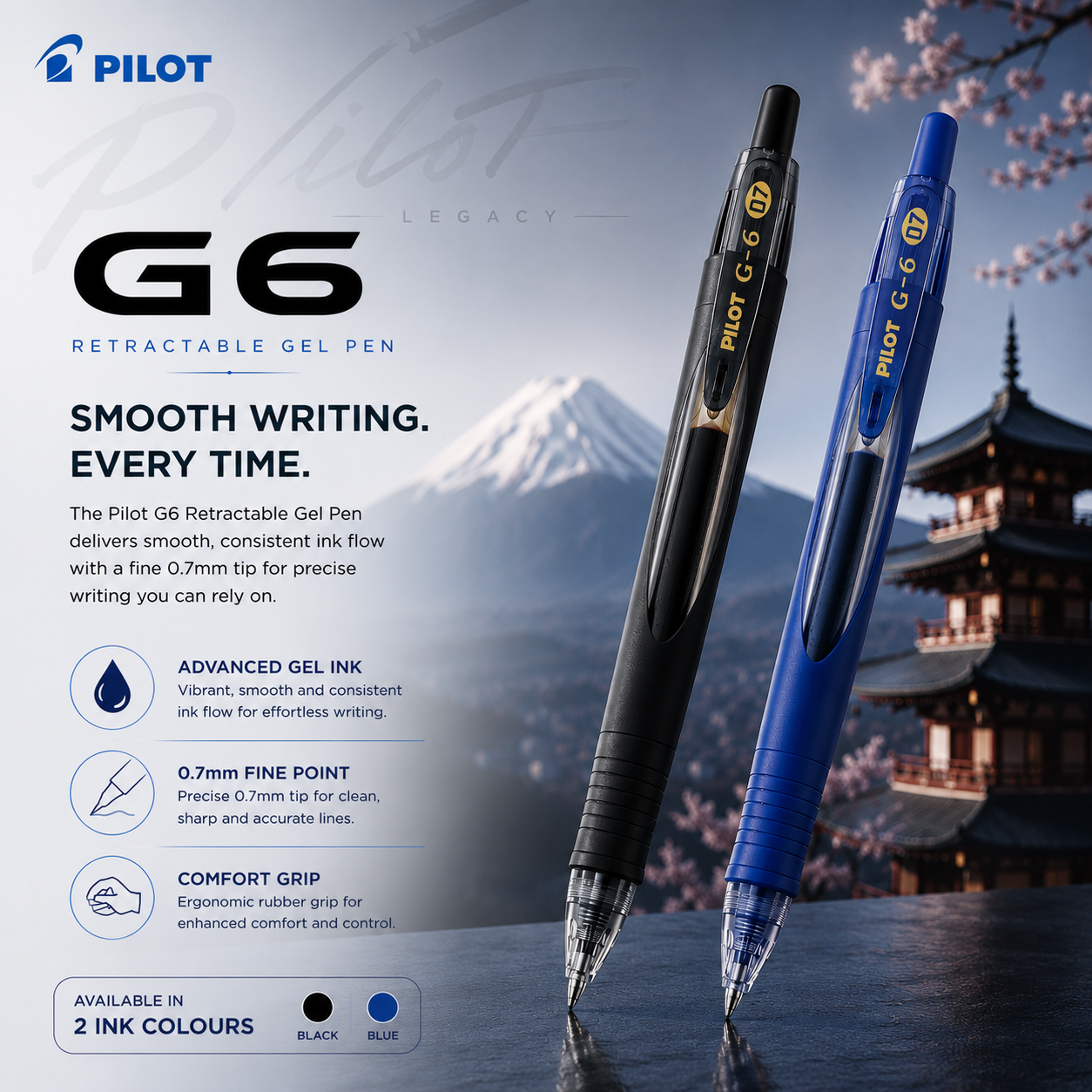 Pilot G6 Retractable Gel Pen 0.7mm Fine Point – Black & Blue Ink