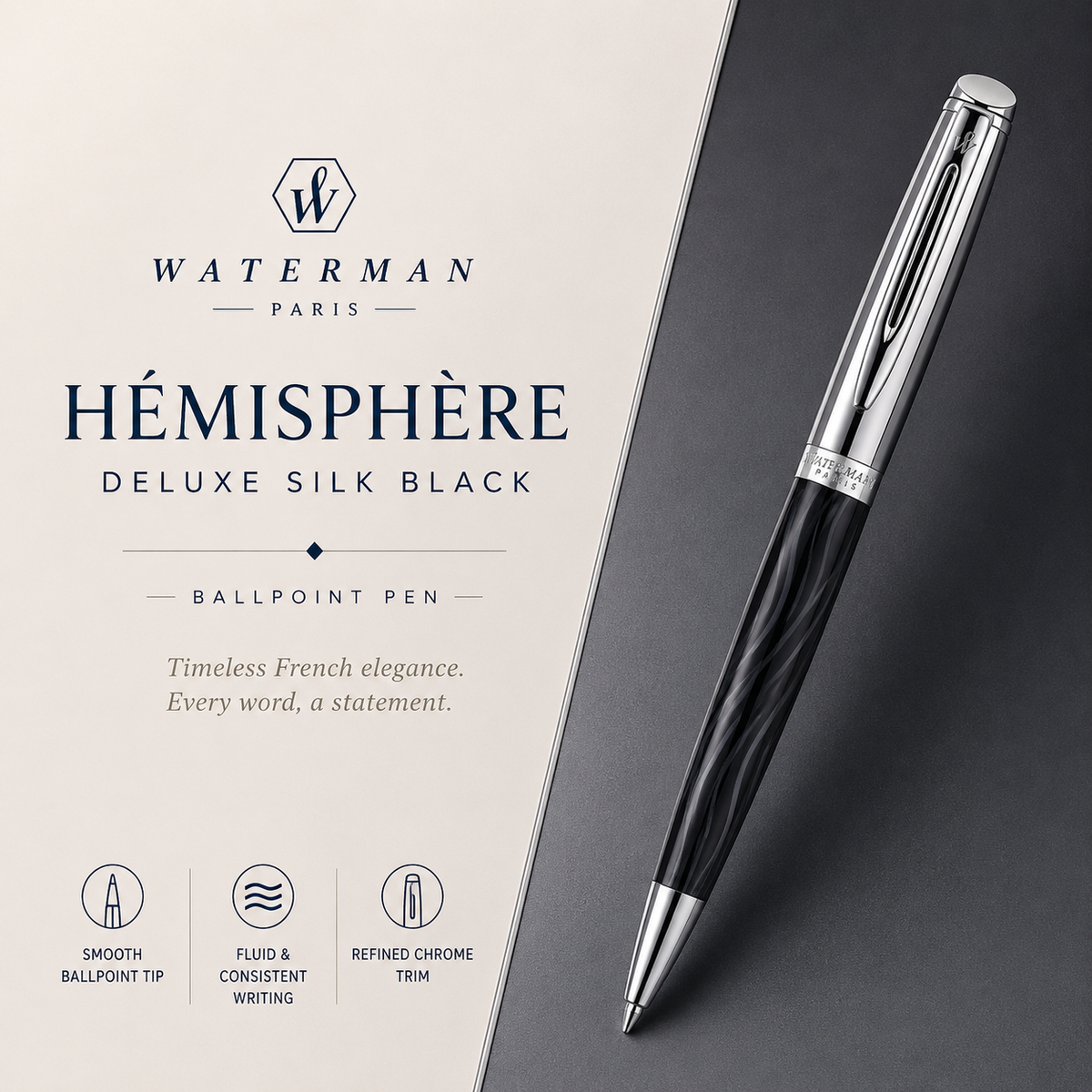 Waterman Hémisphère Deluxe Ballpoint Pen – Silk Black with Chrome Trim
