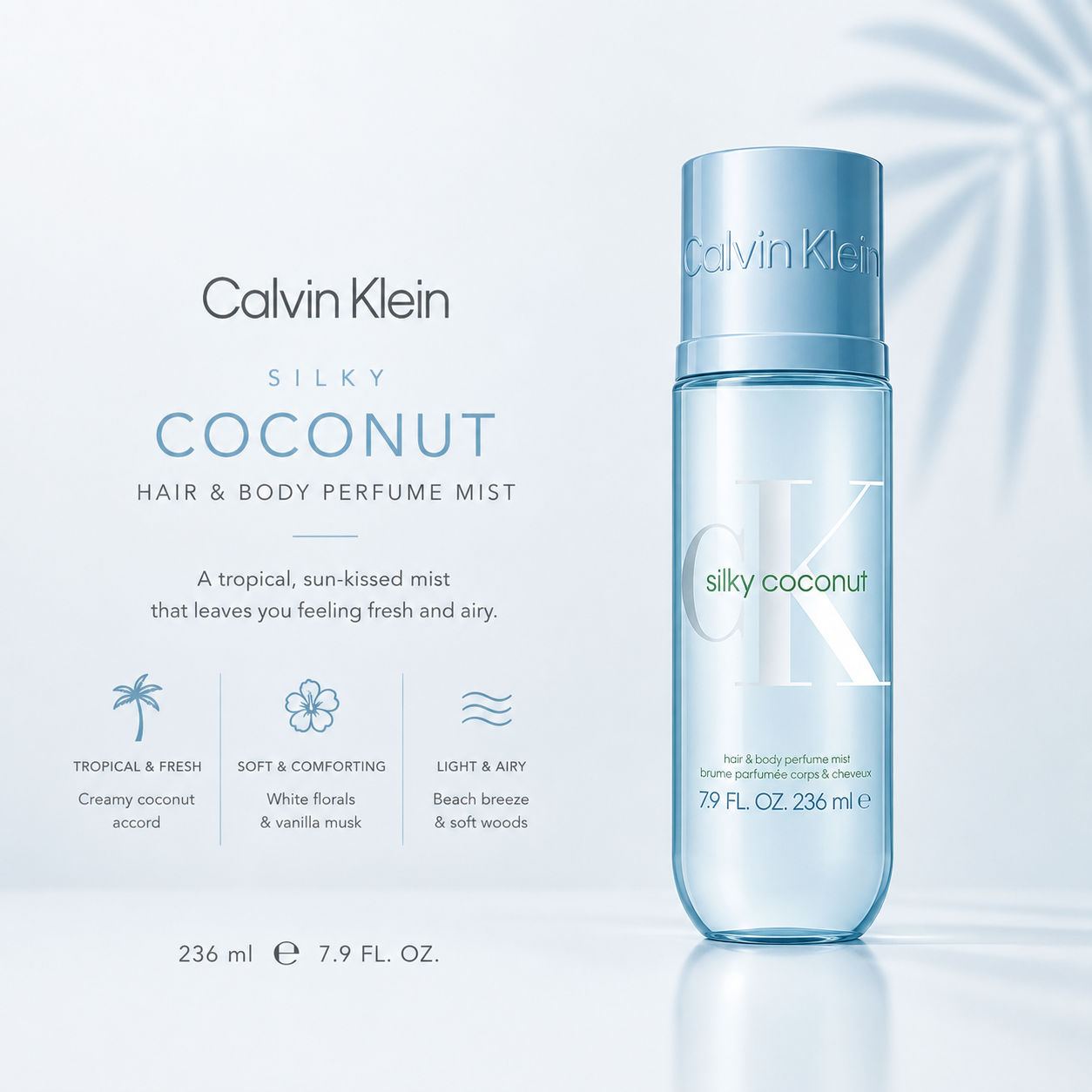 Calvin Klein Silky Coconut Hair & Body Perfume Mist – Unisex – 236ml