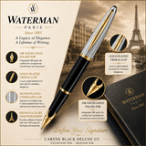 Waterman Carène Black Deluxe GT Fountain Pen | 18K Gold Nib