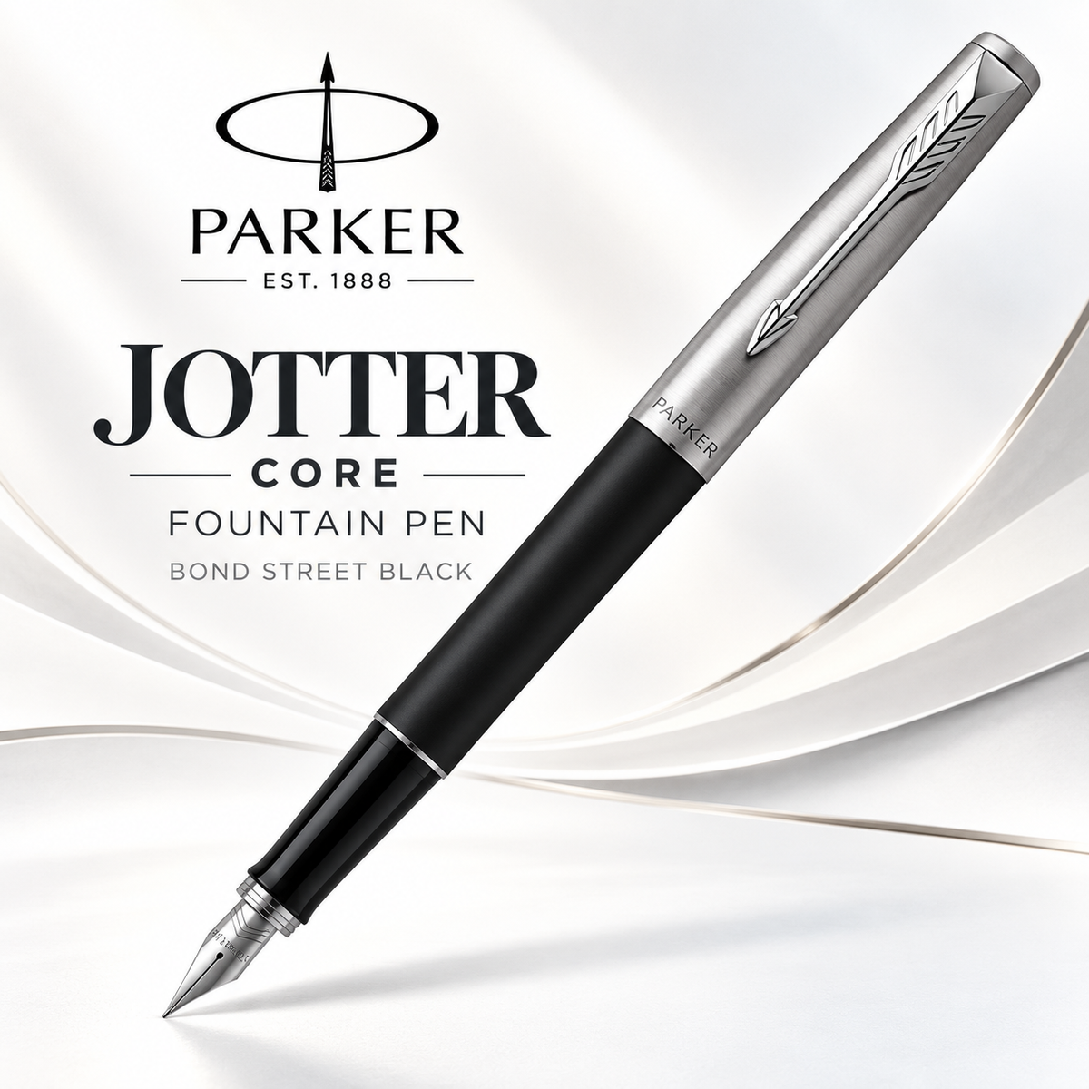 Parker Jotter Core Fountain Pen – Bond Street Black with Chrome Trim