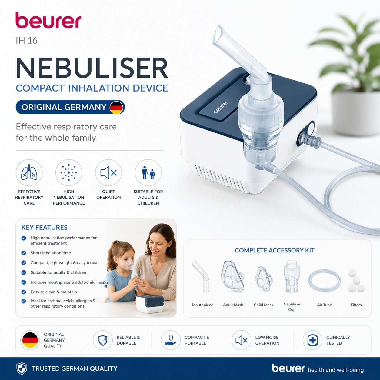 Beurer IH 16 compact nebuliser inhalation device, white respiratory device