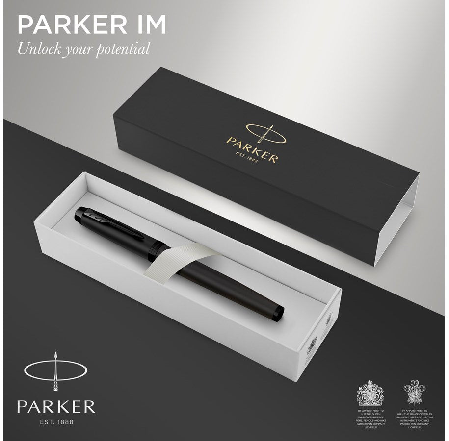 Parker IM Fountain Pen Matte Black – Medium Nib, Blue Ink & Gift Box