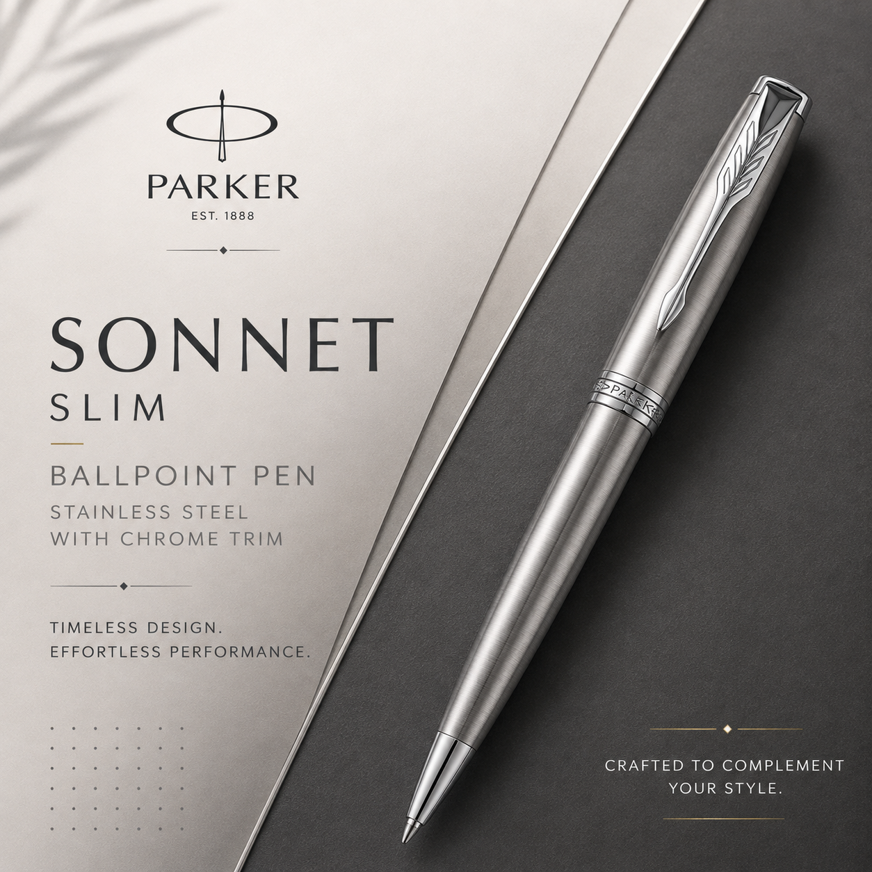 Parker Sonnet Slim Ballpoint Pen – Stainless Steel with Chrome Trim