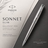 Parker Sonnet Slim Ballpoint Pen – Stainless Steel with Chrome Trim